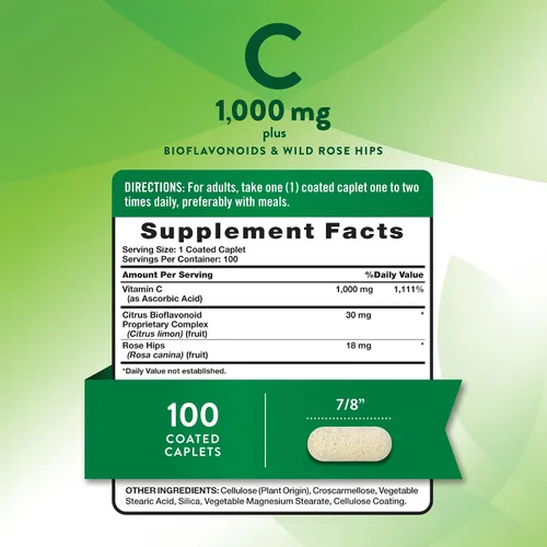 Vista 2 de Bioflavonoides de vitamina C y rosa HIPS 1000 mg 100 cápsulas Vegetariano, sin OMG, sin gluten por Nature's Truth