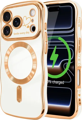 Vista 19 de LCHULLE - Funda magnética para iPhone 13 para mujeres y niñas, con forma ondulada, color azul bebé [Compatible with MagSafe] Cute Curly Wave, Love