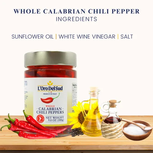 Vista 4 de L'Oro Del Sud Pimientos enteros de Calabria en aceite, certificados, 9.8 oz Auténticos chiles italianos en aceite con sabor sabroso picante
