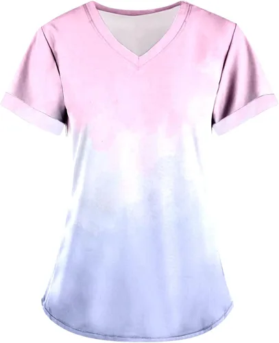 Vista 2 de Woman Long Sleeved Shirts Women Suitable Printing Shirts Lace V Neck Short Sleeve Tee Tops Tunic Blouse Women