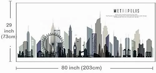 Vista 5 de Adhesivo de pared de ciudad, calcomanía de pared grande para sala de estar, calcomanías de pared negras, calcomanía de vinilo con diseño