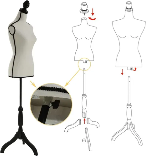 Vista 4 de HCY Maniquí de maniquí de torso y soporte para maniquí, forma 60-67 pulgadas, maniquíes ajustables en altura, cuerpo femenino, muestra la base