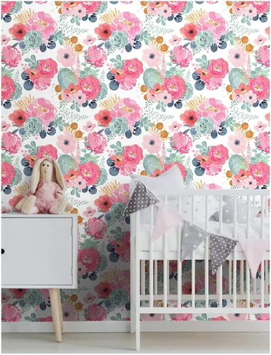 Vista 5 de Papel tapiz removible con diseño floral de cactus rosa, azul marino, vinilo autoadhesivo y prepegado decorativo para niñas y mujeres, armarios