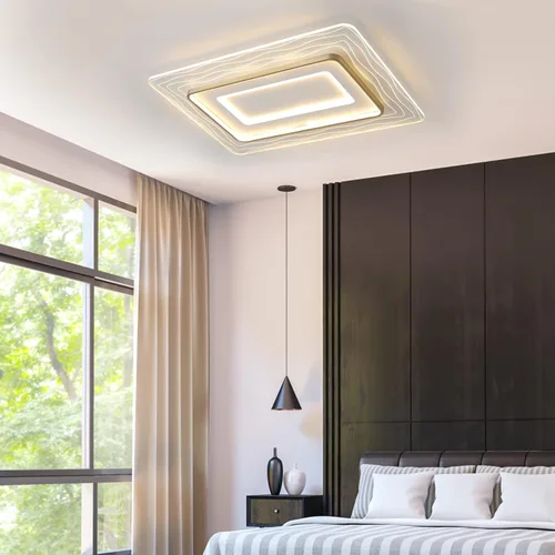 Vista 8 de Lámpara de techo empotrada moderna de 72 W LED regulable lámpara de techo rectangular con control remoto cerca de la lámpara de techo