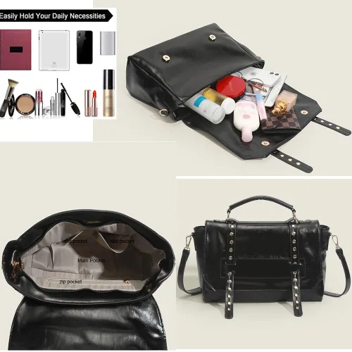 Vista 4 de Downupdown Bolso de mensajero vintage para mujer, bolso de cuero de cera de aceite, bolso de hombro con asa superior, bolso cruzado