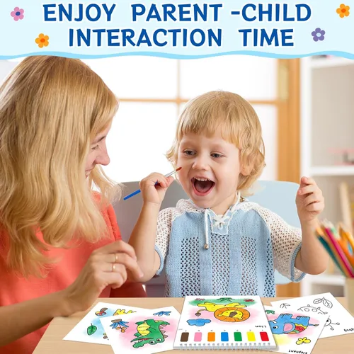 Vista 8 de Libros para colorear con pintura al agua para niños, juegos de papeles de pintura de acuarela sin desorden para niños pequeños, kit de pintura