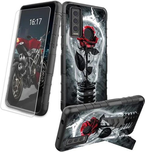 Vista 58 de Funda para AT&T Maestro Max 2021/Cricket Ovation 2 con protector de pantalla de vidrio templado, funda resistente con función atril integrada