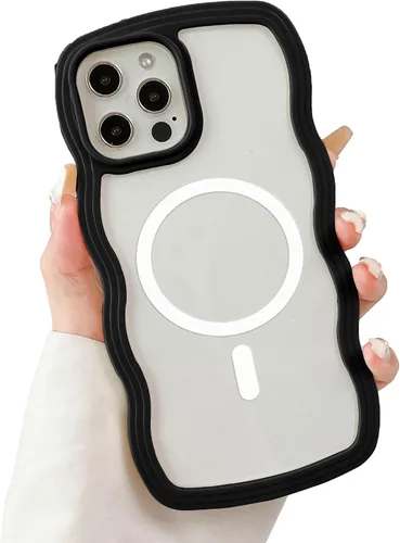 Vista 6 de XIZYO Funda magnética para iPhone 13 Pro, marco ondulado estético de ondas rizadas, transparente y lindo para mujeres y niñas