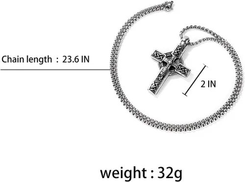 Vista 6 de Collar de cruz para hombre, collar de cruz celta de 23 pulgadas, también adecuado para hombres y mujeres, colgante de cruz religiosa, combinación