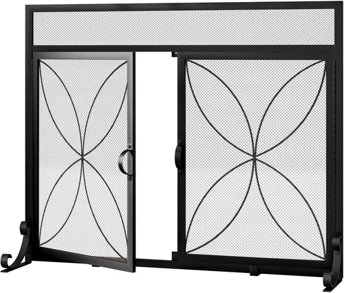 Vista 8 de Fire Beauty Pantalla de chimenea con puertas magnéticas, pantalla de metal grande para el hogar, protector de chispas, incendios de horno de metal