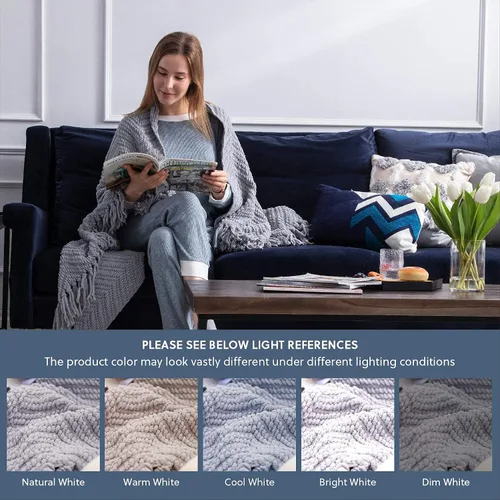 Vista 7 de Bedsure - Mantas de punto tejidas de chenilla gruesa texturizada para sofá - Manta decorativa boho súper suave y cálida con borlas para cama, sofá