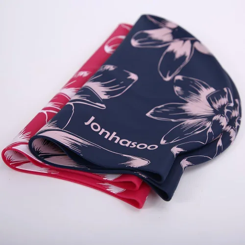 Vista 4 de Jonhosoo - Gorro de natación de silicona para mujer, impermeable, largo, con estampado de flores