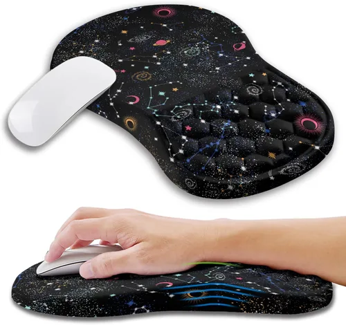 Vista 32 de Alfombrilla ergonómica para ratón con soporte de muñeca con espuma viscoelástica con protuberancia de masaje, alfombrilla para ratón de alivio