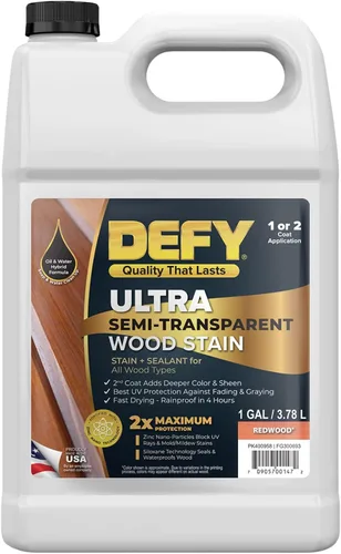 Vista 10 de DEFY Tinte y sellador de madera ultra semitransparente para exteriores en uno – tono cedro, 1 galón, tinte de cubierta y sellador Color rico