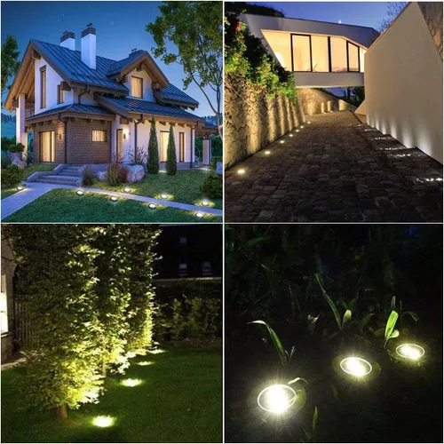 Vista 6 de Rayolon Luces Solares para Suelo, Paquete de 4, 8 LED Luces Solares Blancas para Sendero, Impermeables, Modernas, Exteriores, Empotradas en Suelo