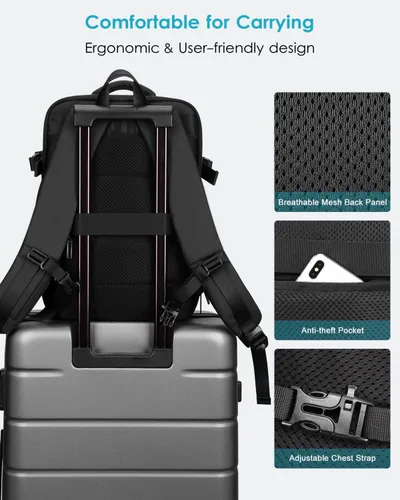Vista 6 de HOMIEE - Mochila de viaje expandible de 40 L, compatible con laptop de 15.6 pulgadas con puerto de carga USB para fines de semana de negocios, bolsa