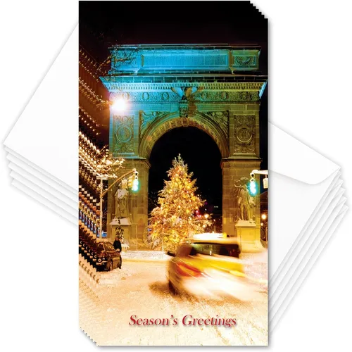 Vista 11 de Angels At Rockefeller Center NYC - Juego de 6 tarjeteros de Navidad con sobres blancos - Season's Greetings Holiday Tri-Fold Cash, cheques