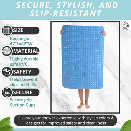 Vista 3 de ENKOSI Tapete de ducha extra grande antideslizante – 47 x 32 pulgadas – Tapete de ducha de baño XL – Tapetes de ducha grandes para suelos de ducha