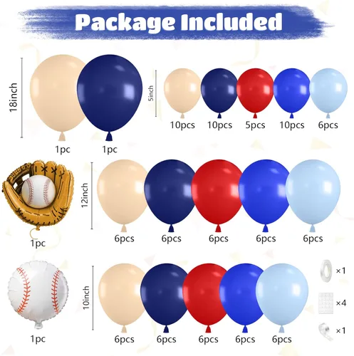 Vista 2 de Paquete de globos de béisbol con temática de béisbol, kit de arco de guirnalda de globos con temática de béisbol y globos de 12 pulgadas, azul