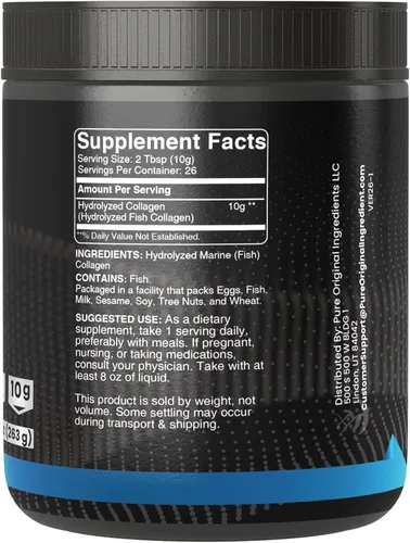 Vista 3 de PURE ORIGINAL INGREDIENTS Colágeno marino hidrolizado (pescado), 9 onzas, siempre puro, sin rellenos