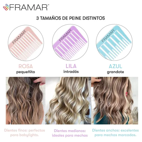 Vista 3 de Framar Family - Juego de pinceles para color de cabello - FRAMAR Dreamweaver Highlight Comb Set