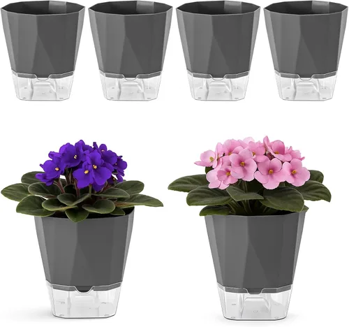 Vista 30 de Planterhoma macetas de riego automático (gris oscuro, 5 pulgadas - paquete de 12)