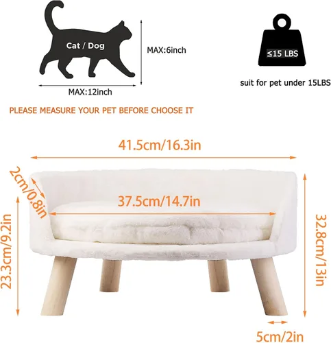 Vista 3 de BingoPaw Cama elevada para mascotas, taburete nórdico para gatos con almohadilla acogedora impermeable, silla para perros con patas de madera