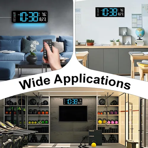 Vista 9 de Reloj de pared digital LED grande de 16.5 pulgadas con brillo automático, retroiluminación RGB, alarma doble, pantalla de temperatura y humedad