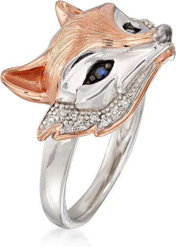 Vista 3 de Ross-Simons Two-Tone Sterling Silver Fox Ring With Sapphire and Diamond Accents