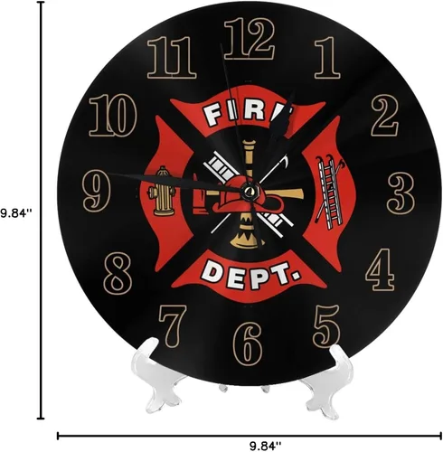 Vista 7 de Bomberos Fire DEPT. Logo Rescue Pattern Reloj de pared redondo decorativo silencioso sin tictac funciona con pilas para el hogar, cocina, sala