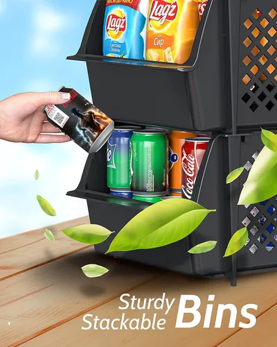 Vista 7 de TidyFriend - Contenedores apilables de almacenamiento para despensa, paquete de 8 contenedores apilables para organizar alimentos, cocina y Negro
