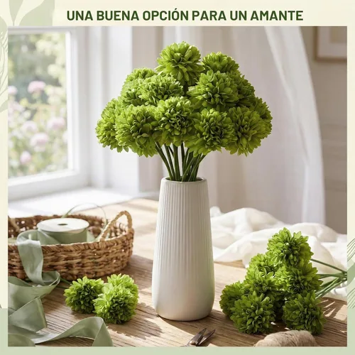 Vista 7 de Tigeen 50 piezas de flores artificiales de crisantemo, bola de crisantemo artificial realista para bricolaje, ramos de boda, despedidas de soltera