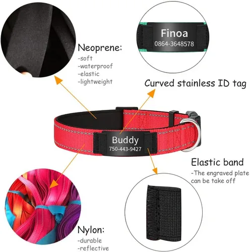 Vista 2 de Collares reflectantes personalizados para perro, collar de identificación de acero inoxidable grabado personalizado, collar de identificación