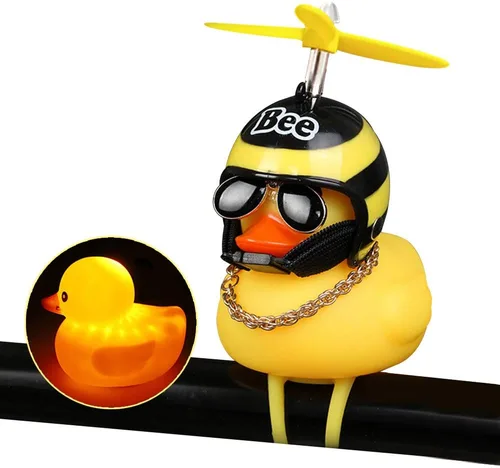 Vista 24 de wonuu Adornos de pato de goma para automóvil, decoración de tablero de instrumentos de pato amarillo, cuernos de bicicleta de pato con casco