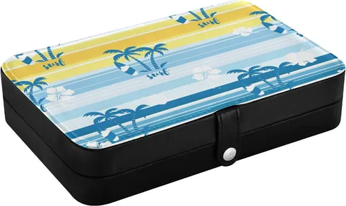 Vista 3 de ALAZA Travel Jewelry Box, Windsurf Plam Trees Flowers Small Jewelry Organizer Gift for Women Girls, Travel Case Display Storage Holder Boxes for