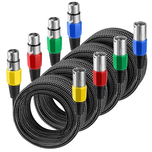 Vista 11 de Cable XLR de 3 pies/2 unidades, cable de micrófono Nylong trenzado equilibrado XLR macho a hembra, cables de conexión de micrófono de alta