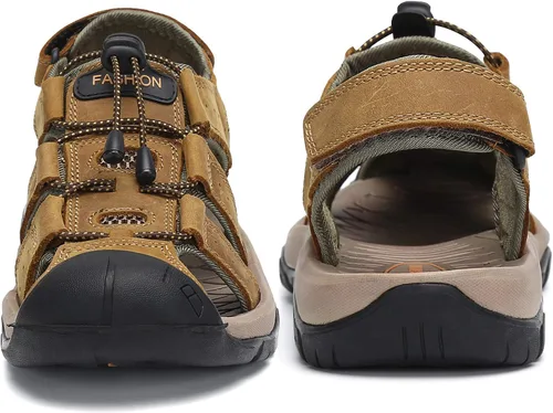 Vista 4 de FLARUT - Sandalias deportivas para hombre, sandalias para senderismo y exteriores, diseño informal de cuero con punta cerrada, sandalias atléticas