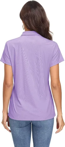 Vista 4 de MAGCOMSEN Polo para mujer UPF 50+, protección solar, 4 botones, casual, trabajo, secado rápido, manga corta, cuello de golf