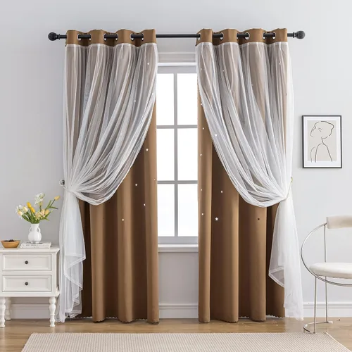 Vista 13 de indistar Cortinas opacas con recortes de estrellas para dormitorio de niña, cortinas de oscurecimiento para habitación de bebé, cortinas
