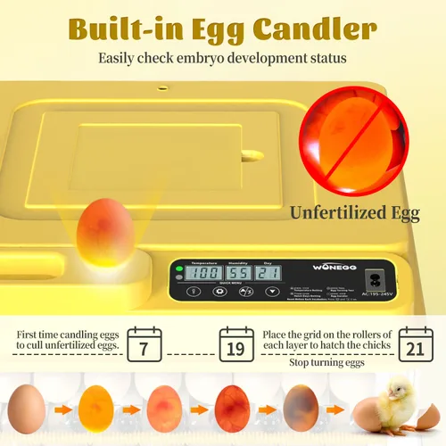 Vista 8 de Incubadora de huevos para incubar huevos 128 incubadora de huevos de pollo con giro automático de huevos y pantalla de humedad, control