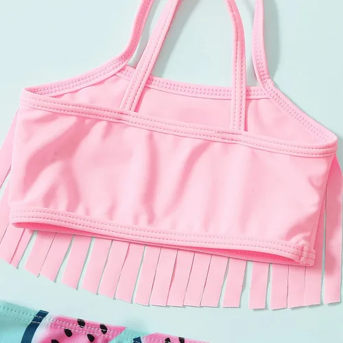 Vista 4 de LYSMuch 3Mo-2T - Traje de baño para niñas pequeñas, traje de baño de 3 piezas con borlas y borlas