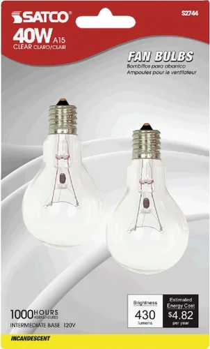 Vista 2 de Satco S2744, bombilla incandescente A15, base E17, 40 W, transparente, bombilla de repuesto