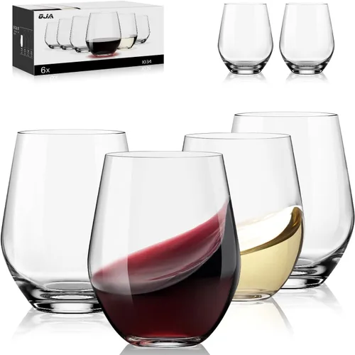 Vista 15 de OJA Juego de 12 copas de vino sin tallo, 15 onzas, copas de vino tinto y blanco de cristal, sin tallo, transparentes, vaso resistente para beber