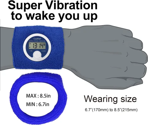Vista 5 de Coolfire - Reloj despertador con banda de sudoración vibratoria, pulsera de alarma silenciosa para despertarse, reloj de vibración para parejas, Azul