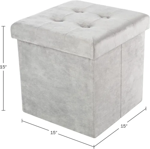 Vista 3 de Lavish Home - Otomana de almacenamiento, reposapiés copetudo, copetudo de terciopelo, copetudo de lino o organizador de almacenamiento con tapa