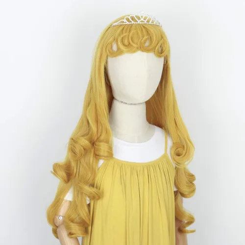 Vista 2 de M MISS U HAIR Missuhair - Peluca larga de princesa para niños, peluca rizada amarilla dorada para disfraz de niña pequeña con corona para fiesta