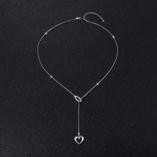 Vista 6 de Collar largo de plata de ley 925 ajustable en forma de Y, collar de cadena de Lariat para mujeres, adolescentes y niñas