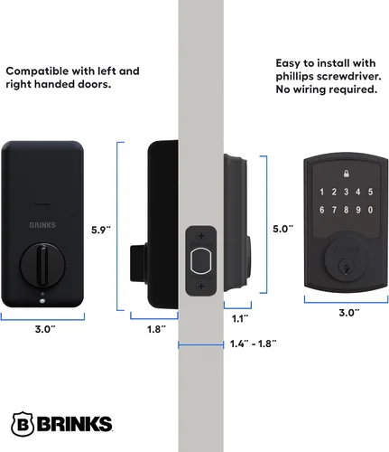 Vista 7 de Brinks - Cerradura electrónica de puerta con panel táctil sin llave - Cerradura de puerta con teclado retroiluminado y seguridad avanzada, códigos