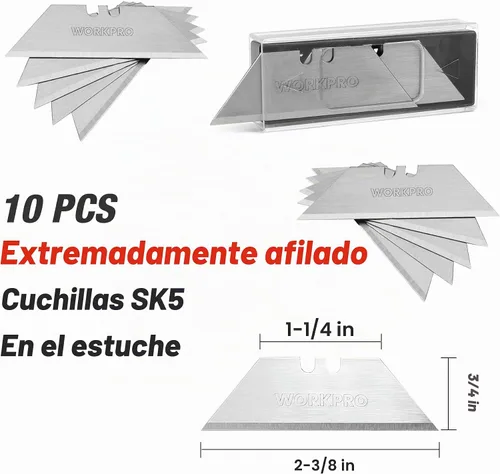 Vista 7 de WORKPRO Cuchillo utilitario plegable G10 mango con cabeza de acero inoxidable, hoja de cambio rápido y bloqueo trasero, cortador de caja resistente