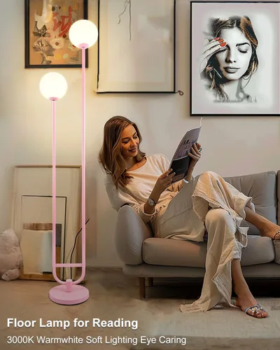 Vista 3 de Lightdot Lámpara de pie rosa de 63 pulgadas, moderna lámpara de pie de globo de mediados de siglo con bombillas LED de 3000 K incluidas